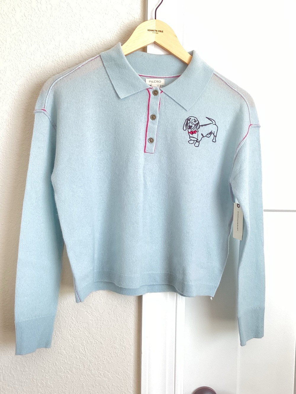 🐾Anthropologie Cashmere Sweater Pilcro Collared Long Sleeve Polo New Dog Blue - Picture 4 of 15